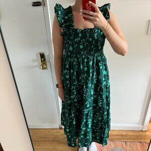 Hill House Home Ellie Nap Dress - sold out "Emerald Botanical Poplin" Size S